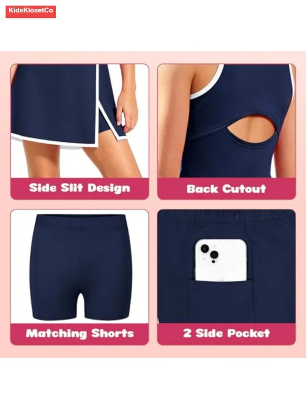 Girls Tennis Dress 2 Piece Golf Outfit with Shorts & Pockets (4-13Y)